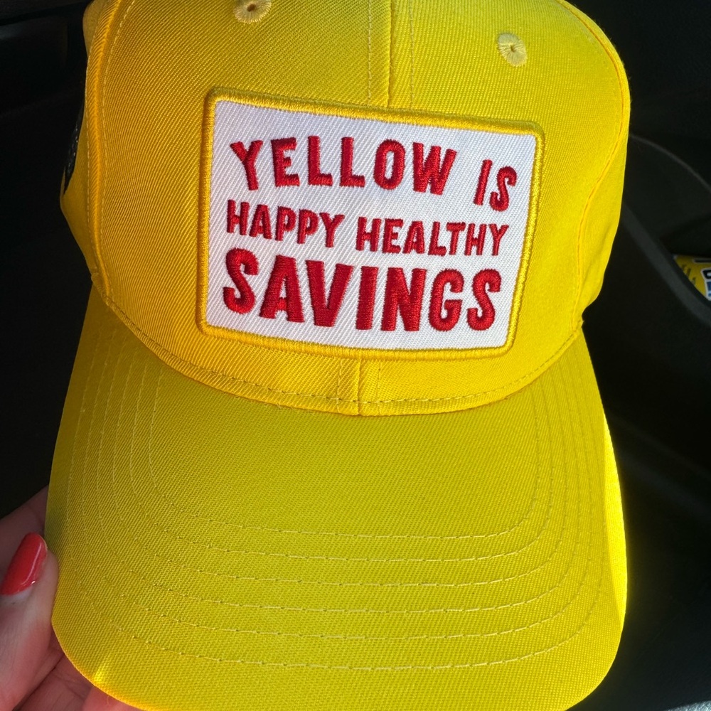 Yellow Cap with Red Text Patch